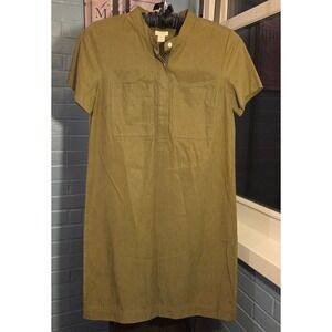 J. Crew Olive Green Shirt Dress Utility Pockets Casual‎ Short Sleeve XS